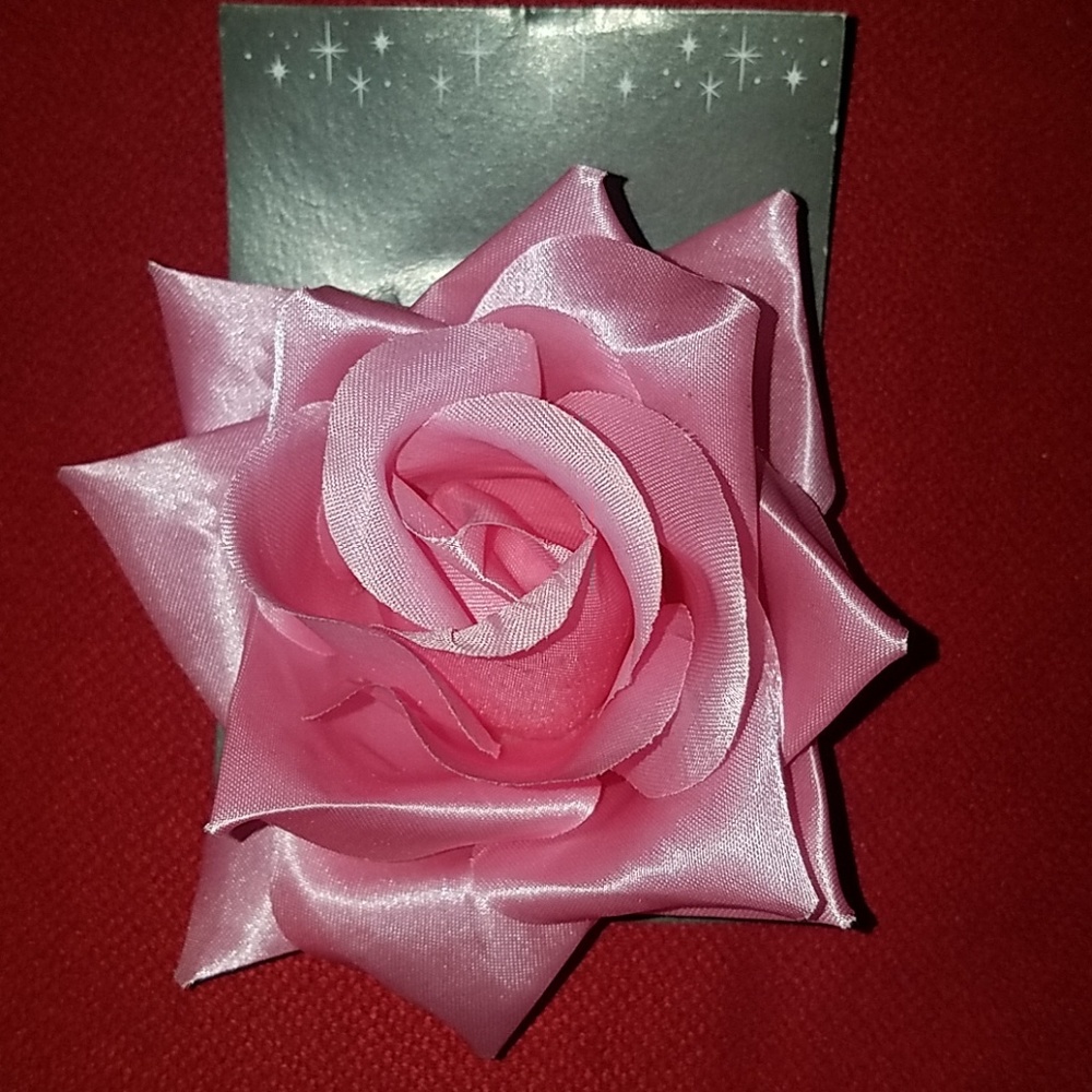 Sourpuss Pink Satin RockABilly Hair 4" Layer Blooming Rose Bow w Alligator Clip